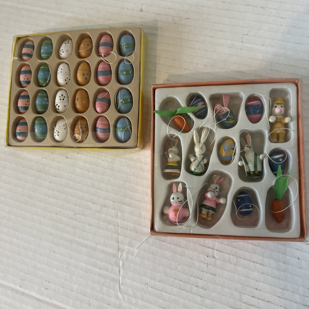 14 Miniature Bunny and 24 Miniature Egg Easter Ornaments Set Spain's Inc New